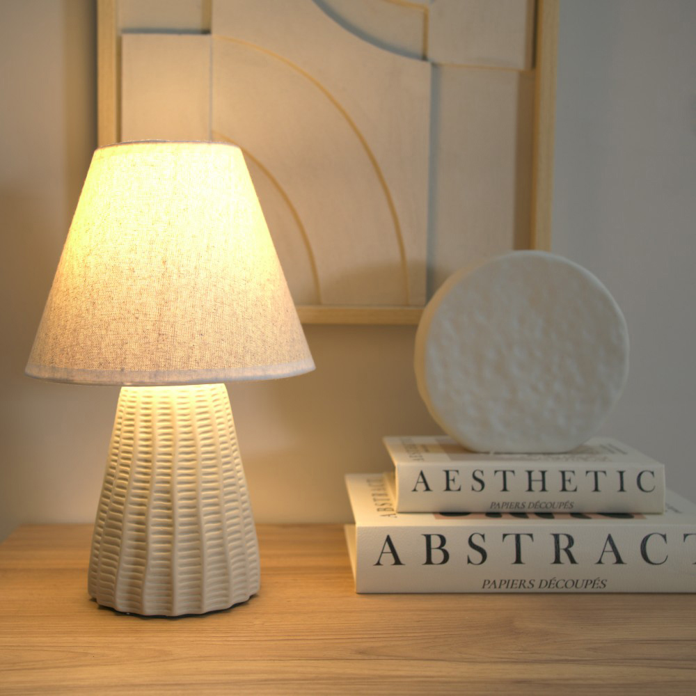 ValueLights Saskia Tapered Lamp Shade Natural Ceramic LED Table Lamp Image 2
