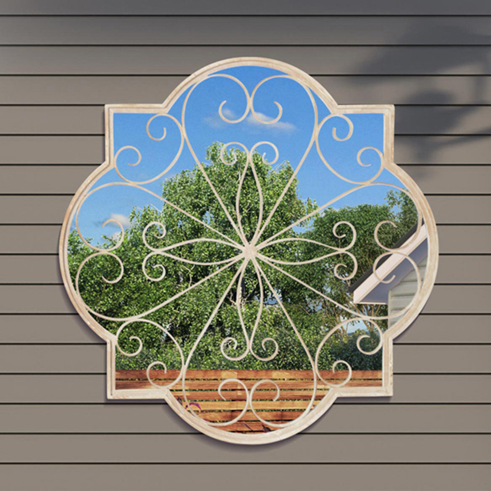 MirrorOutlet Cream Metal Rose Petal Shaped Window Garden Mirror 90 x 90cm Image 2