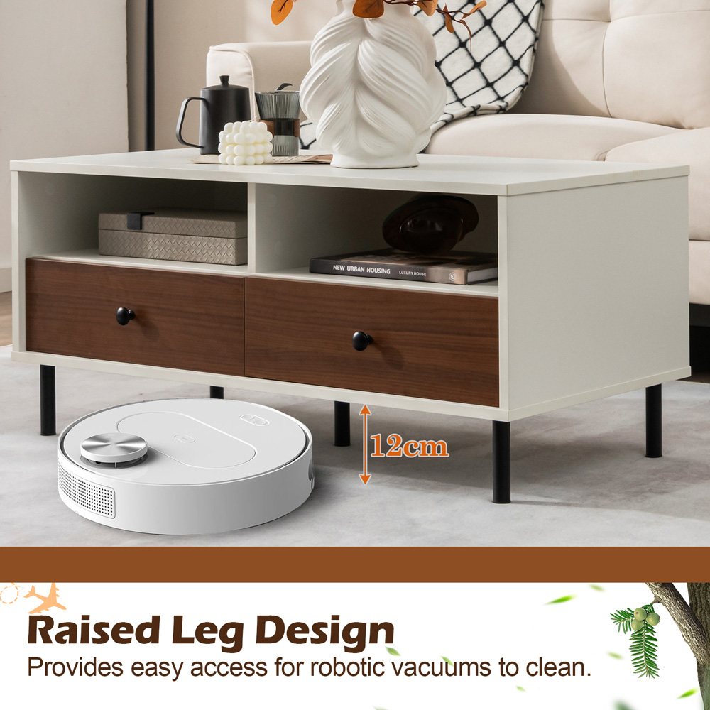 Costway 2 Drawer 2 Shelf White Coffee Table Image 8