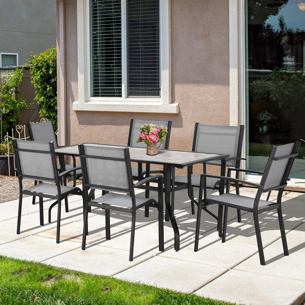 Outsunny 6 Seater Grey Texteline Outdoor Dining Set Image 1