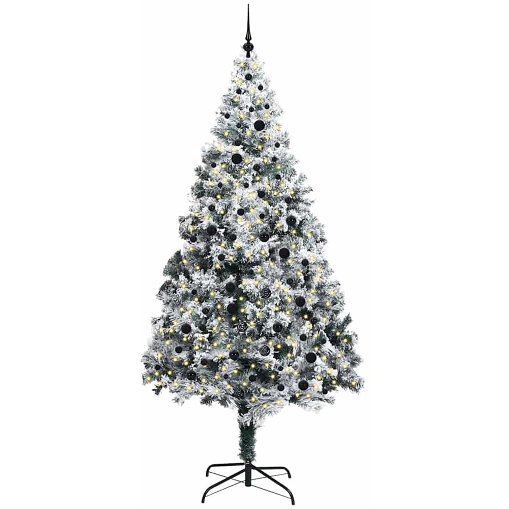 vidaXL Pre-Lit Black Baubles White Artificial Christmas Tree 8ft Image 1