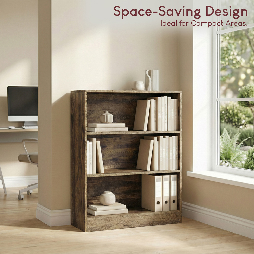 VIDA DESIGNS Cambridge 3 Shelf Dark Wood Low Bookcase Image 4