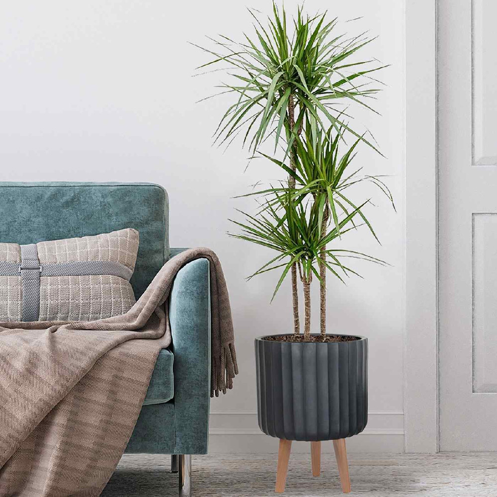 wilko Modern Ribbed Black Indoor Cylinder Plant Pot with Legs 41cm Image 4