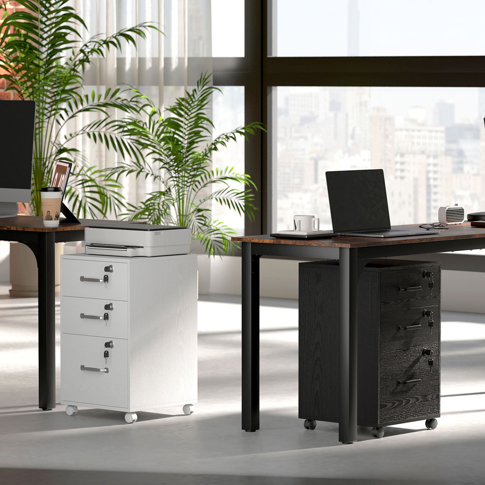 Portland 3 Drawer White Mobile Lockable Filing Cabinet with Keys Image 3