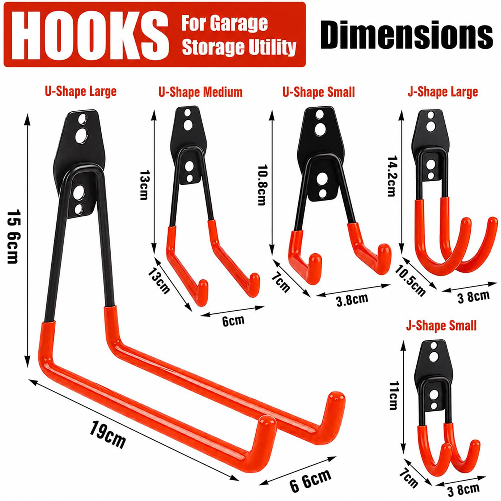 ATEK 10 Piece Orange and Black Steel Double Utility Garage Wall Storage Hook Set Image 9