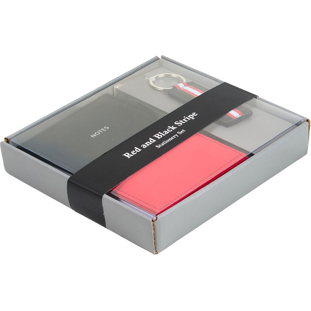Red and Black Stripe Stationery Set Image 4