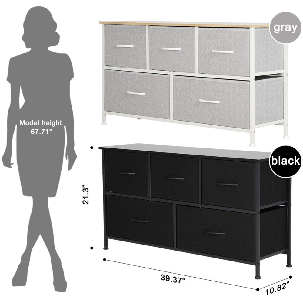 Alivio 5 Drawer Black Fabric Chest of Drawers with Steel Frame and Wood Top Image 7