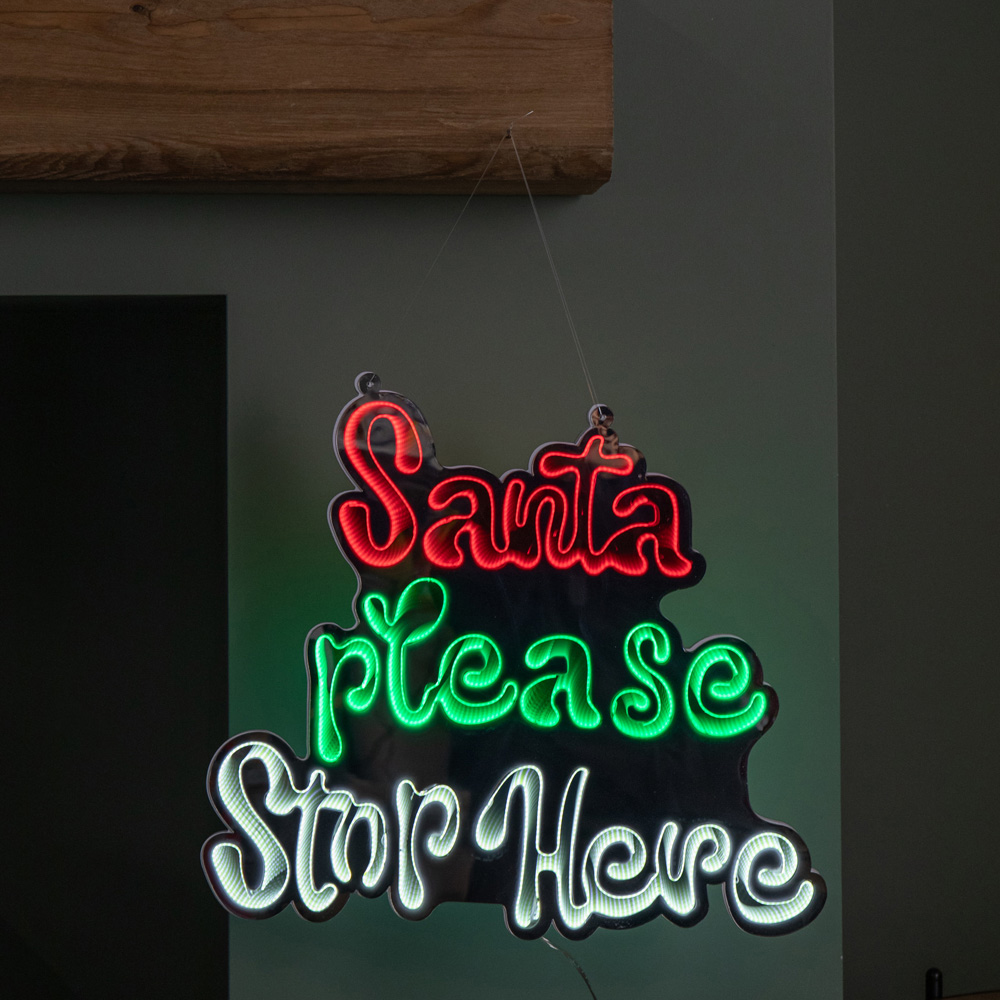 Samuel Alexander Multicolour LED Light Up Santa Stop Here Christmas Infinity Mirror Sign 40cm Image 3