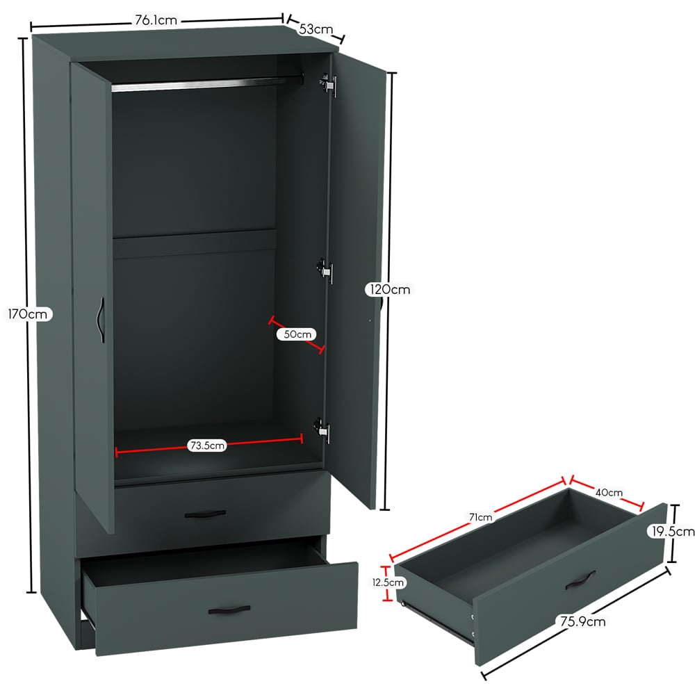 Vida Designs Riano 2 Door 2 Drawer Green Wardrobe Image 7