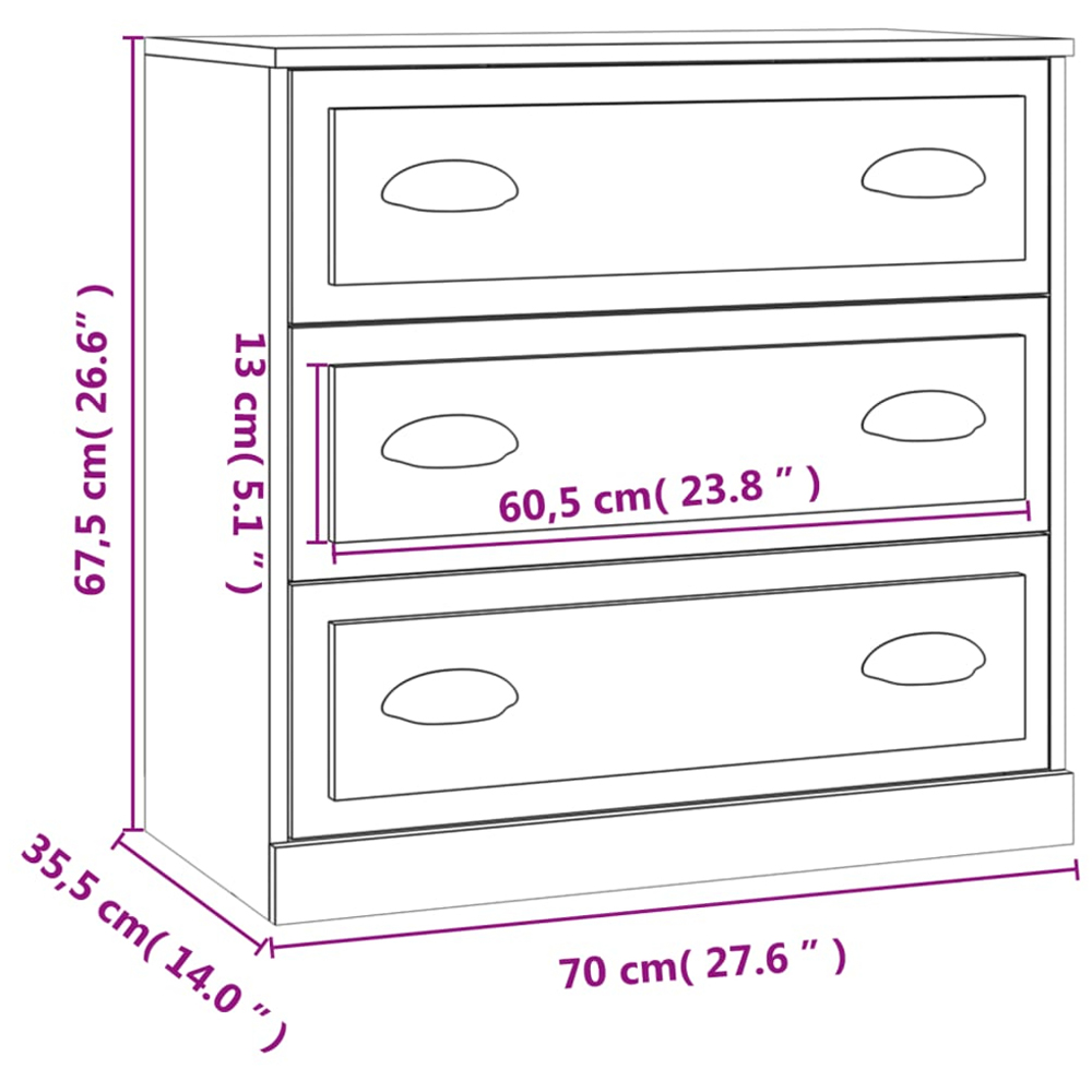 vidaXL 3 Drawer High Gloss White Sideboard Image 9