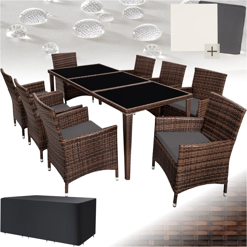 tectake Menorca 8 Seater Rattan Garden Dining Set Black and Brown Image 2
