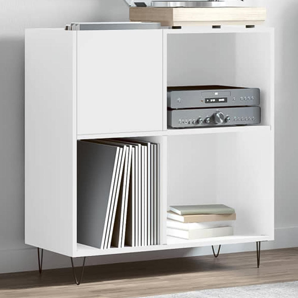 vidaXL 3 Shelf High Gloss White Square Record Cabinet Image 1