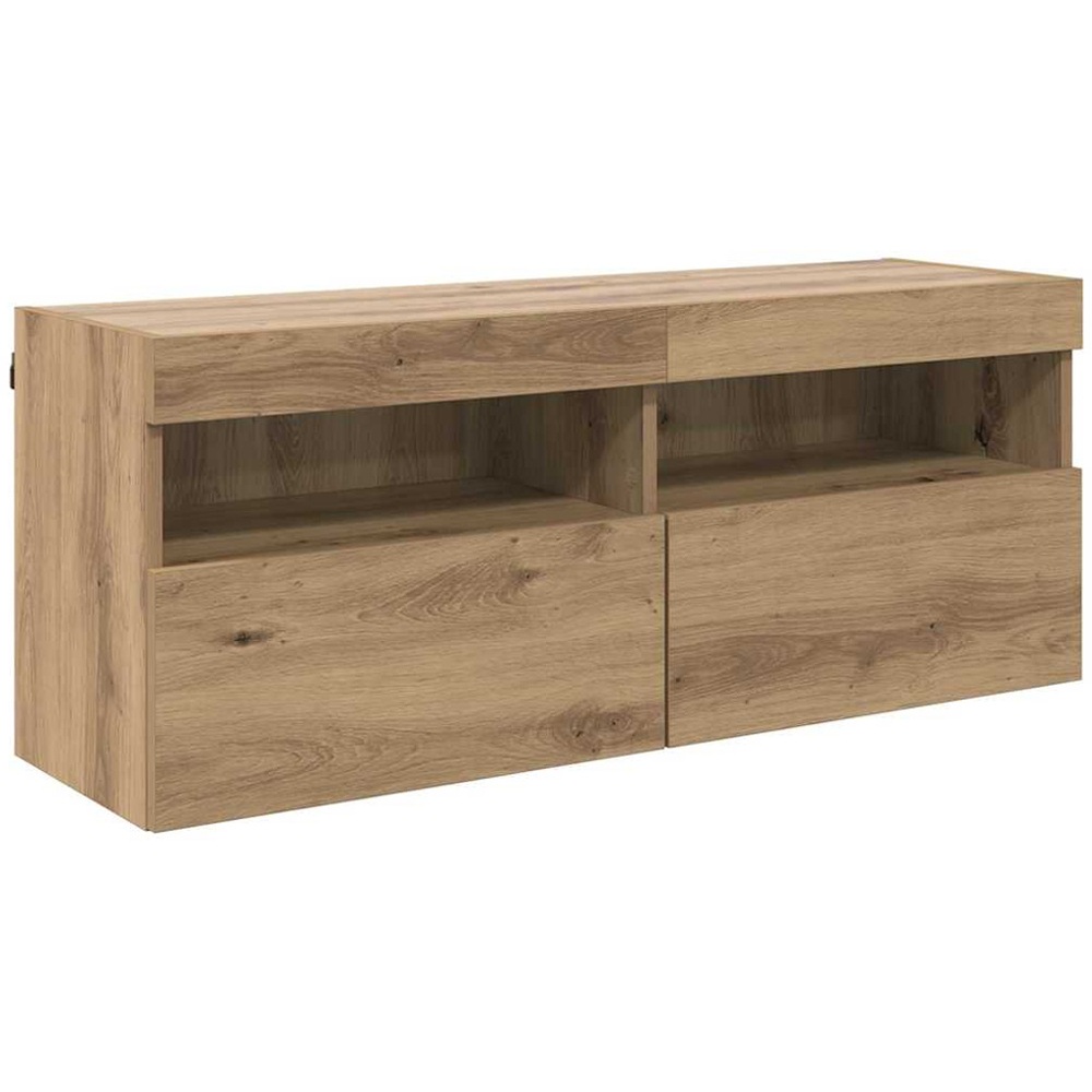 vidaXL 2 Door 2 Shelf Artisan Oak Wall Mounted Wide TV Cabinet with LED Light Image 2