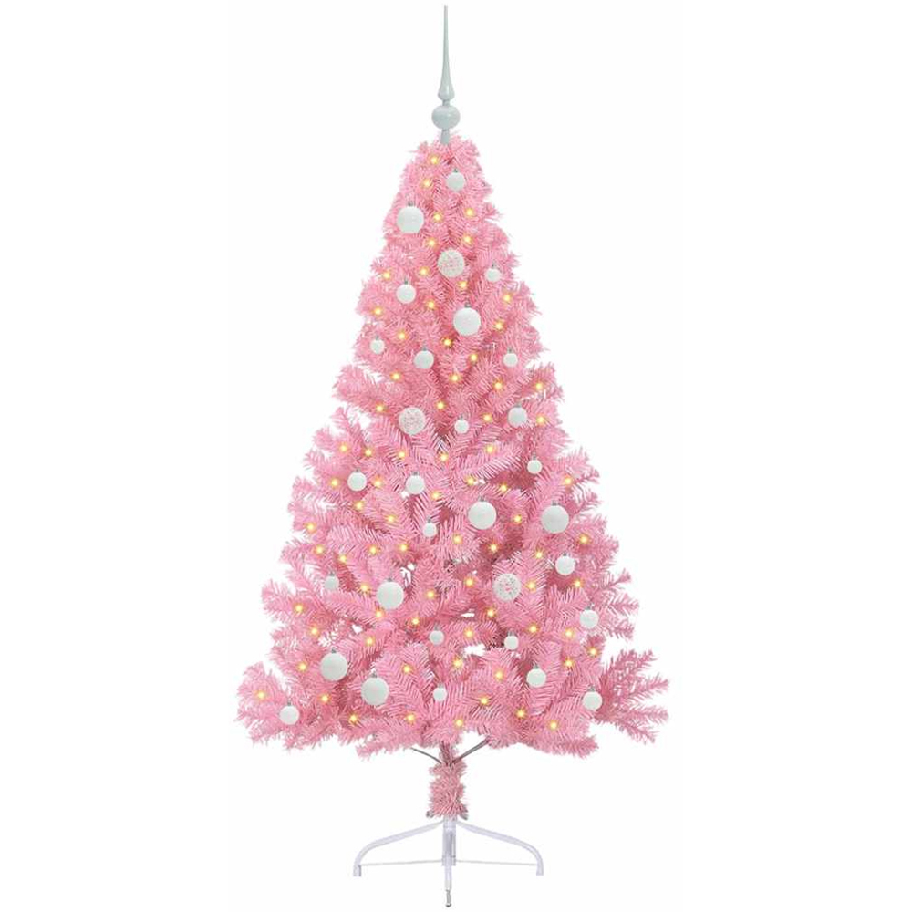 vidaXL Pre-Lit White Baubles Pink Artificial Christmas Tree 5ft Image 1