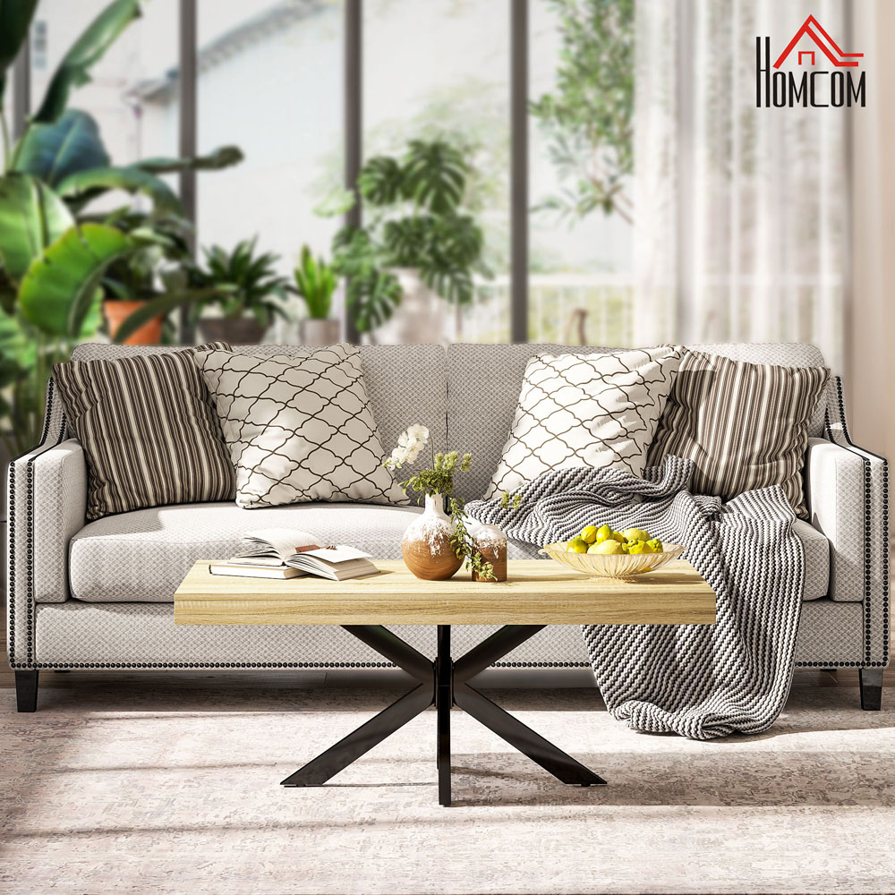 HOMCOM Industrial Natural Coffee Table with Steel Frame Image 3