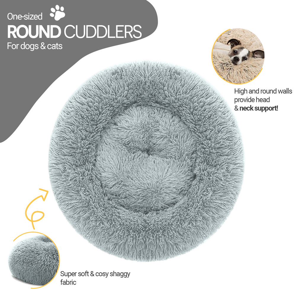 Petwinks Small Silver Snug Shaggy Faux Fur Round Pet Bed Image 2
