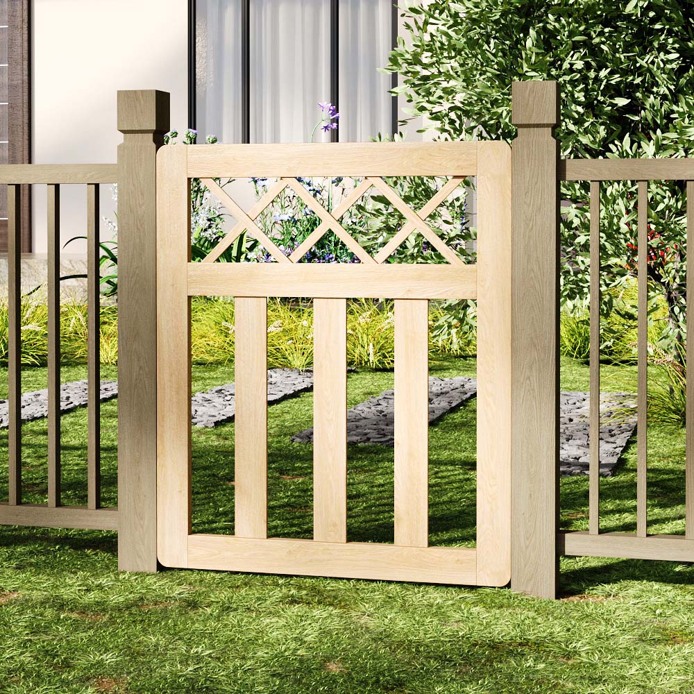 Outdoor Cross Top Wooden Nature Garden Fence Door, 90 x 76 x 2.5cm Image 2
