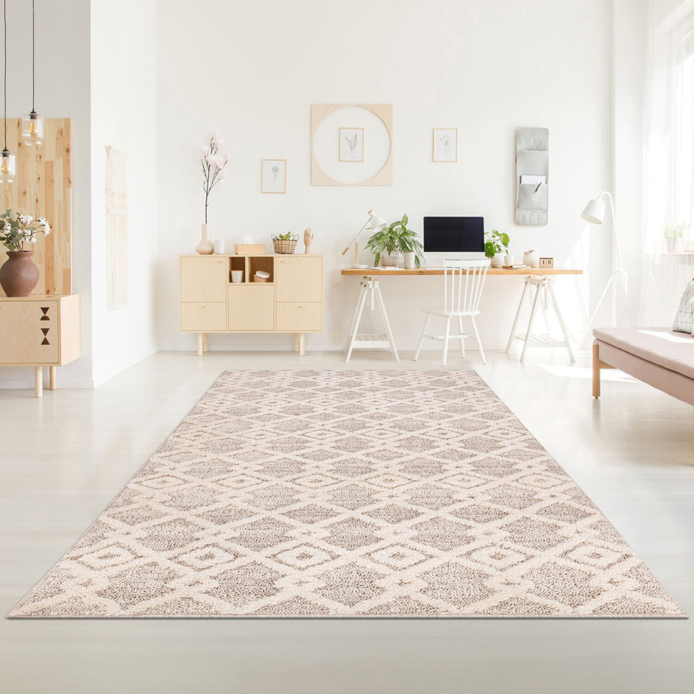 Apollo Geometric Patterned Rug  - Neutral / 120cm Image 8