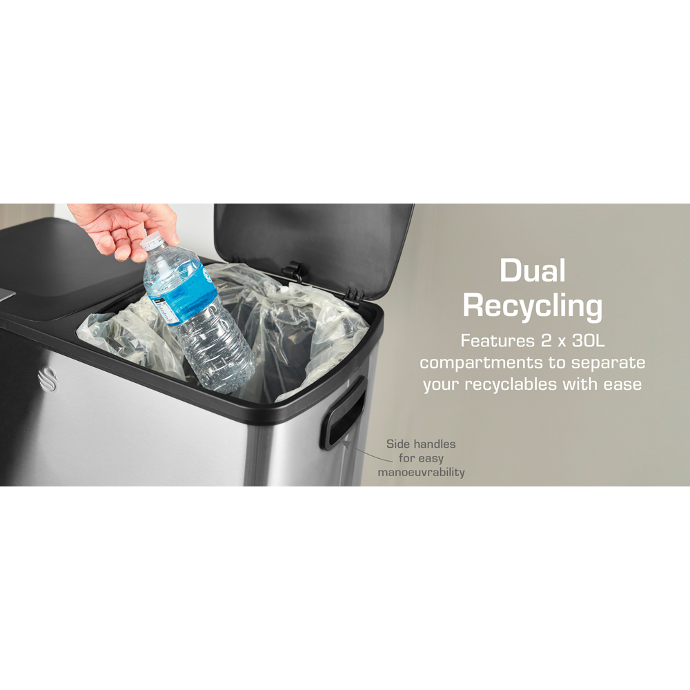 Swan Silver Stainless Steel Dual Recycling Bin 60L Image 3
