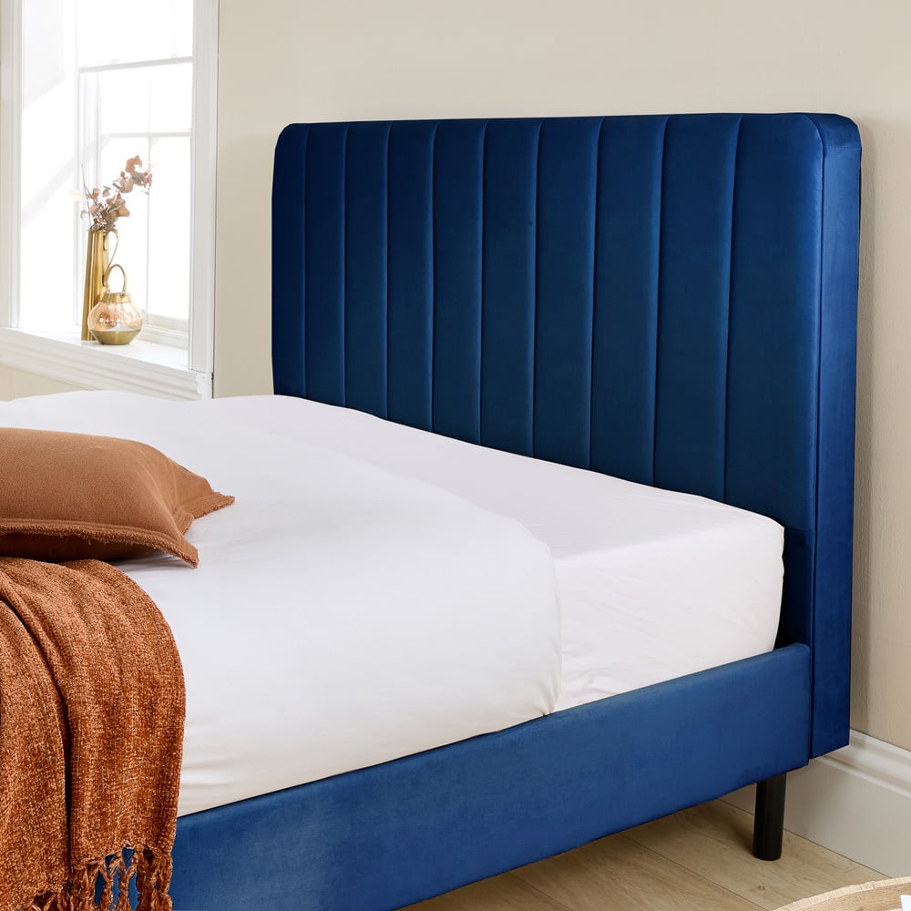 Aspire Furniture Rosella Double Navy Plush Velvet Bed Frame Image 3
