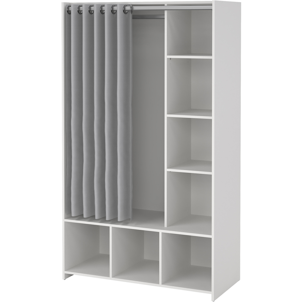 Florence Uppsala 7 Shelf White Open Wardrobe with Grey Textile Curtain Image 4