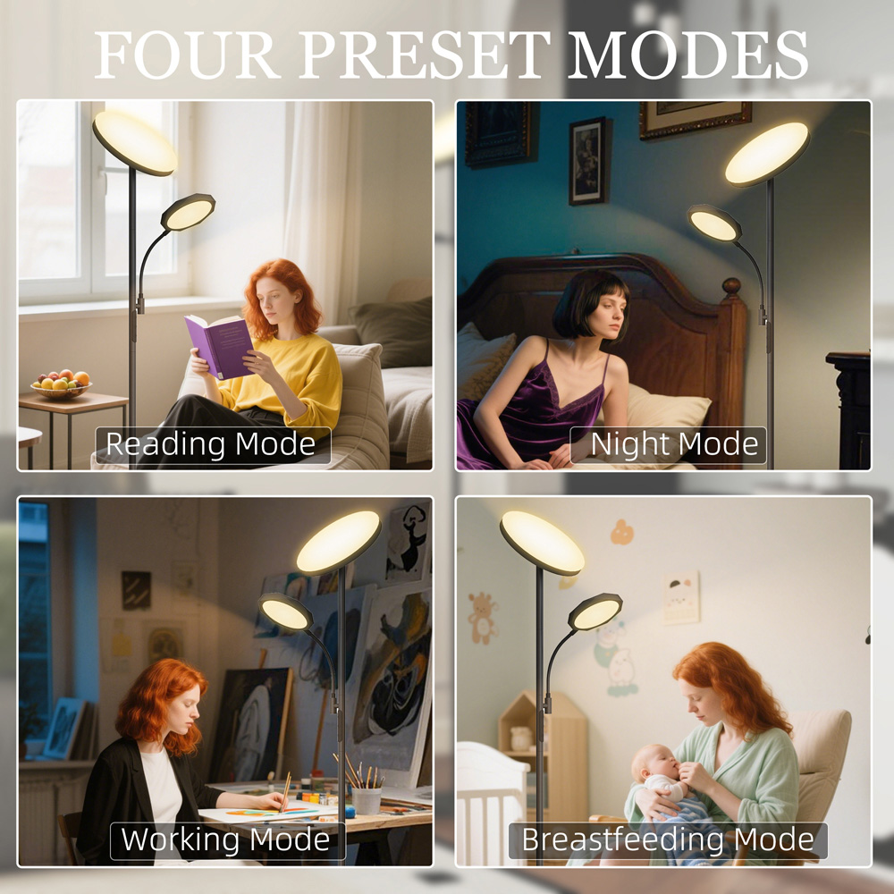 HOMCOM 2 Way Black Floor Lamp with 4 Scene Modes Image 8