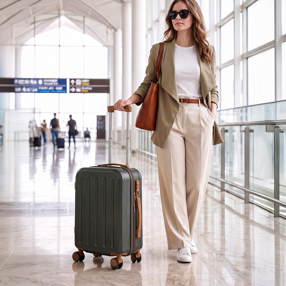 H&O Direct Dark Grey ABS Hard Shell Suitcase with Cup Holder and USB Port 20 inch Image 5
