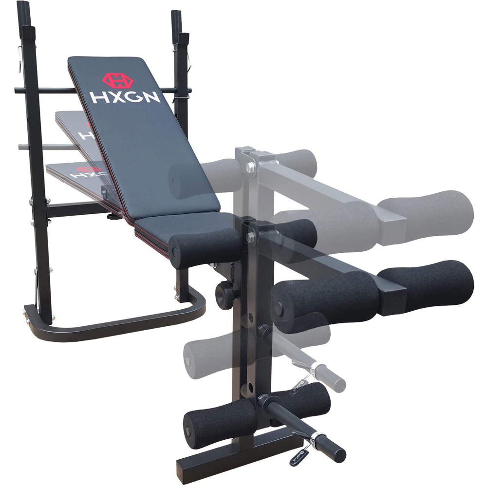 HXGN Black Barbell Bench with Leg Developer Image 1