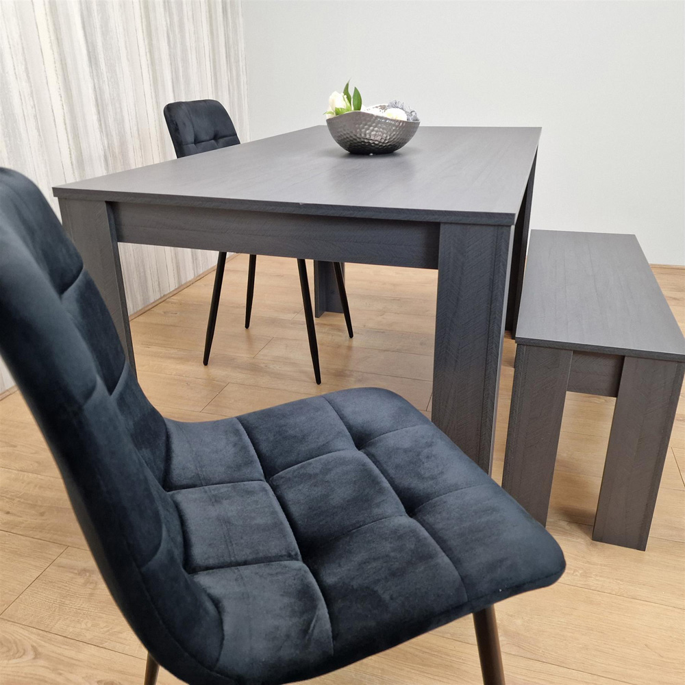 Kosy Koala 4 Seater Velvet Arrow Design Dining Bench Set Black and Dark Grey Image 4