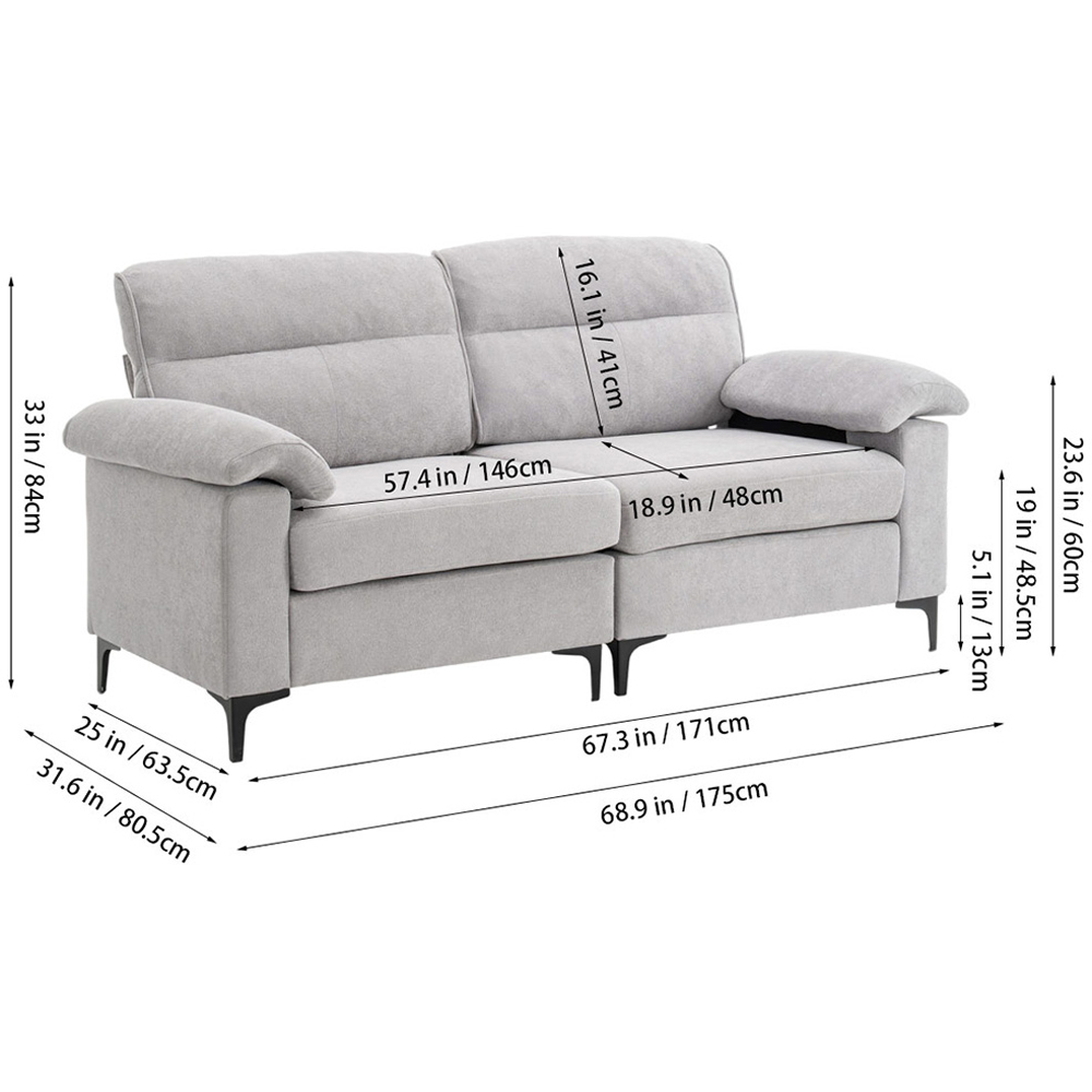 Living and Home 2 Seater Grey Chenille Sofa Image 8