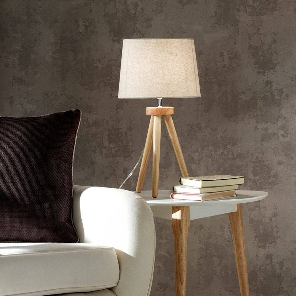 Kliving Chadwick Natural Shade Wood Tripod Table Lamp Image 3