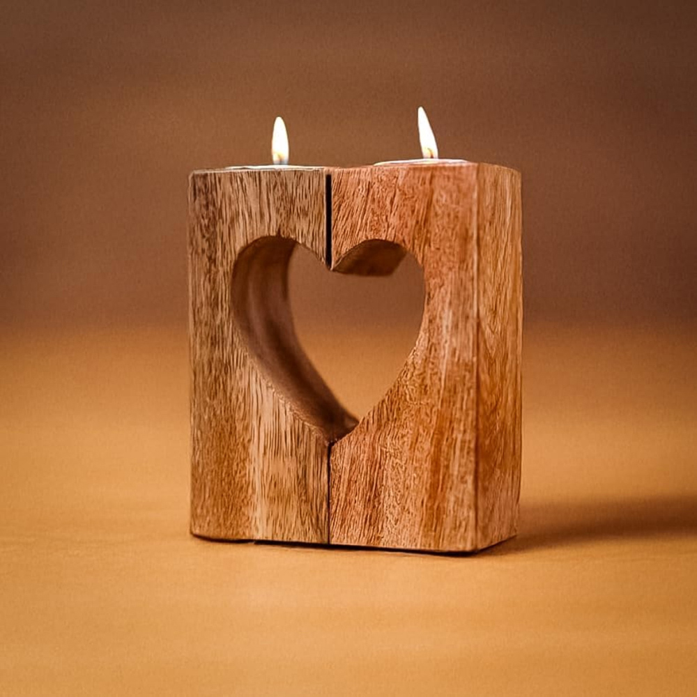 Marco Paul 2 Piece Wooden Decoration Tealight Candle Holders Set Image 3