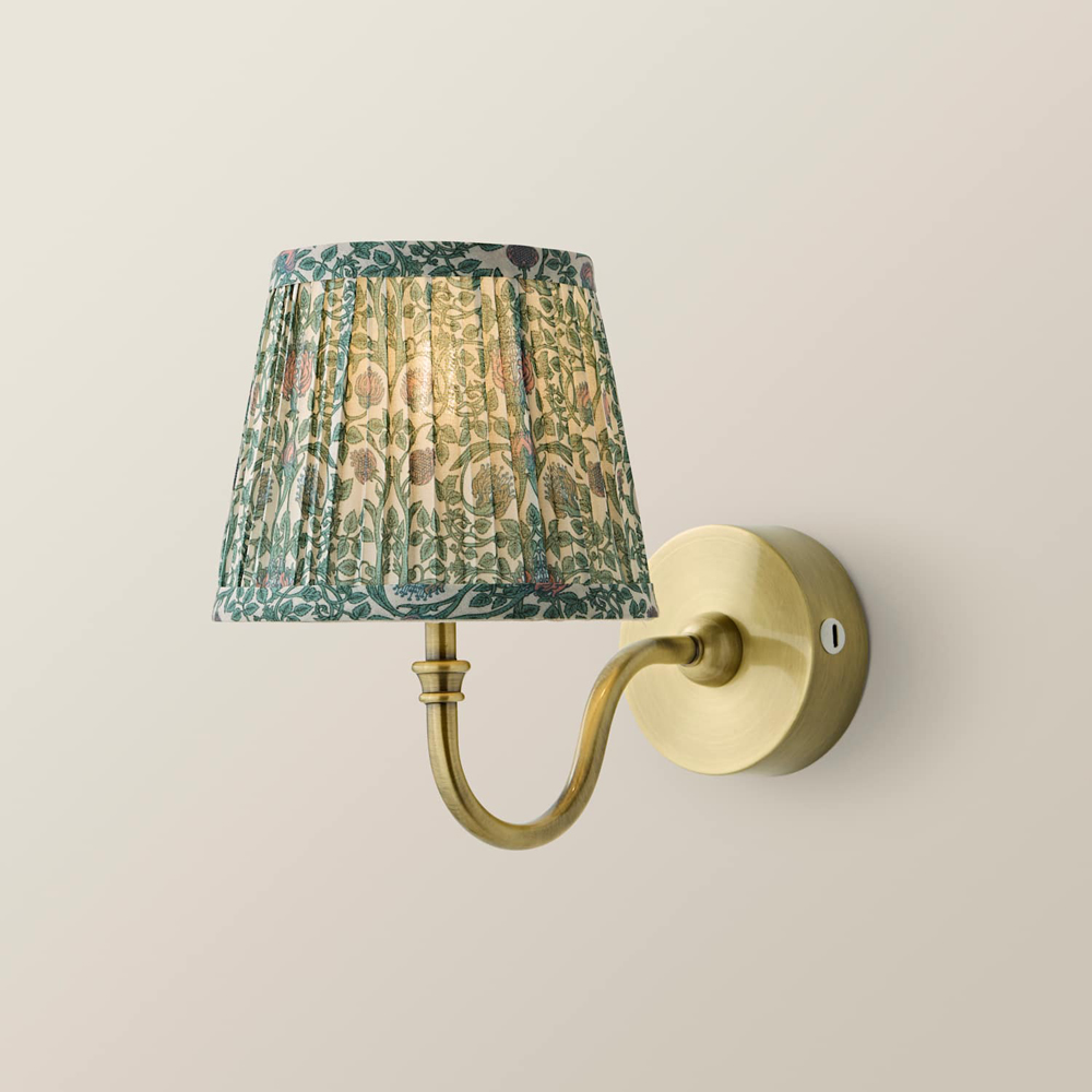 ValueLights Lowe Green Floral Pleated Shade Gold Rechargeable Wall Light with Bulb Image 3