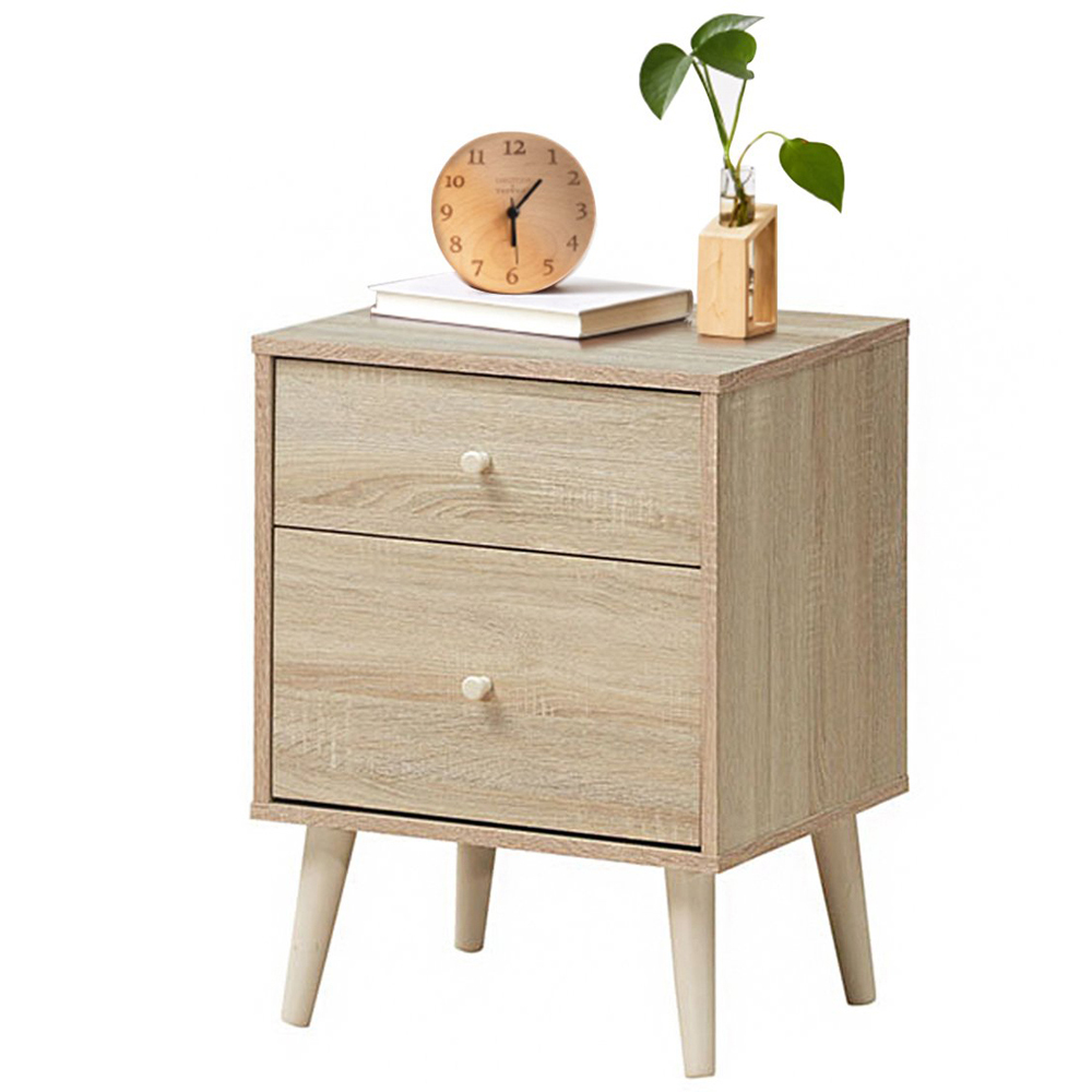 Costway 2 Drawer Single Shelf Natural Bedside Table Image 2