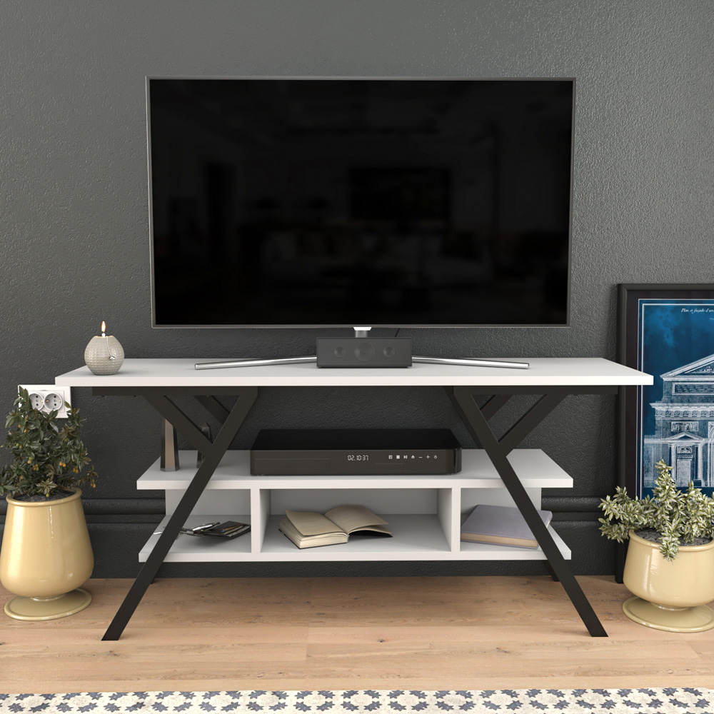 Decorotika Minerva Decorative 4 Open Shelf Black and White TV Unit Image 4