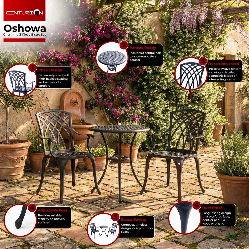 Centurion Supports OSHOWA 2 Seater Black Aluminium Bistro Set with Table Image 6