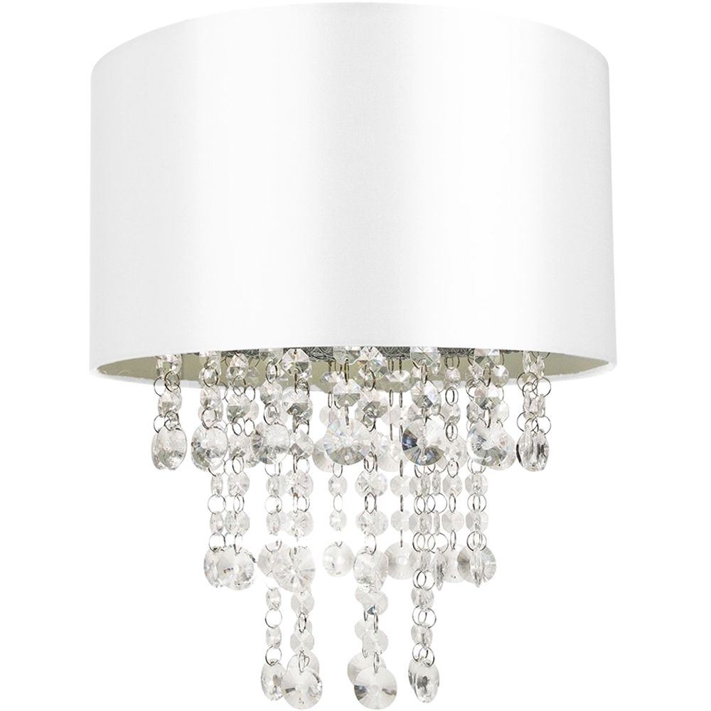 Happy Homewares White Satin Fabric Pendant Shade with Transparent Acrylic Droplets Image 1