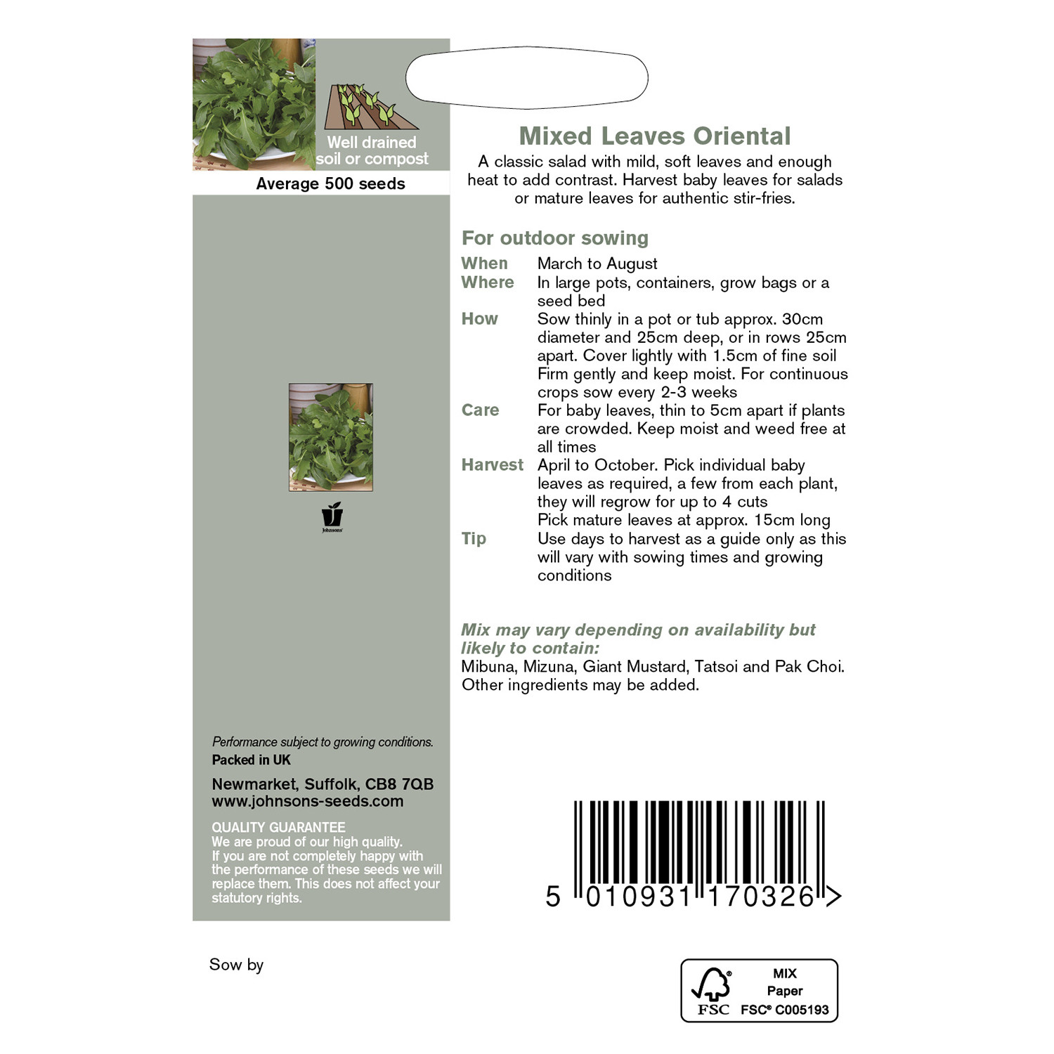 Johnsons Pack of Oriental Mixed Leaves Seeds Image 2