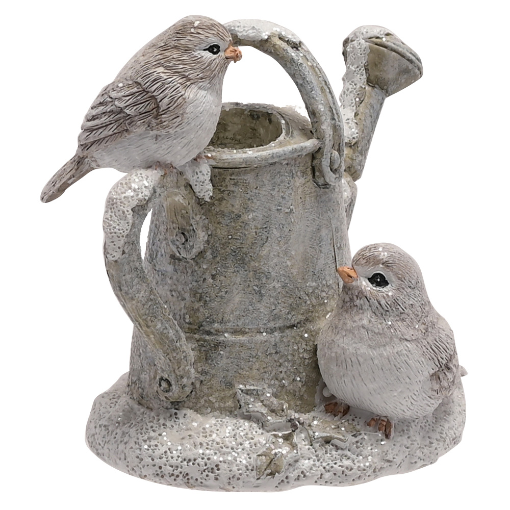 The Christmas Gift Co Silver 2 Robins Figurine on a Watering Can Image 3