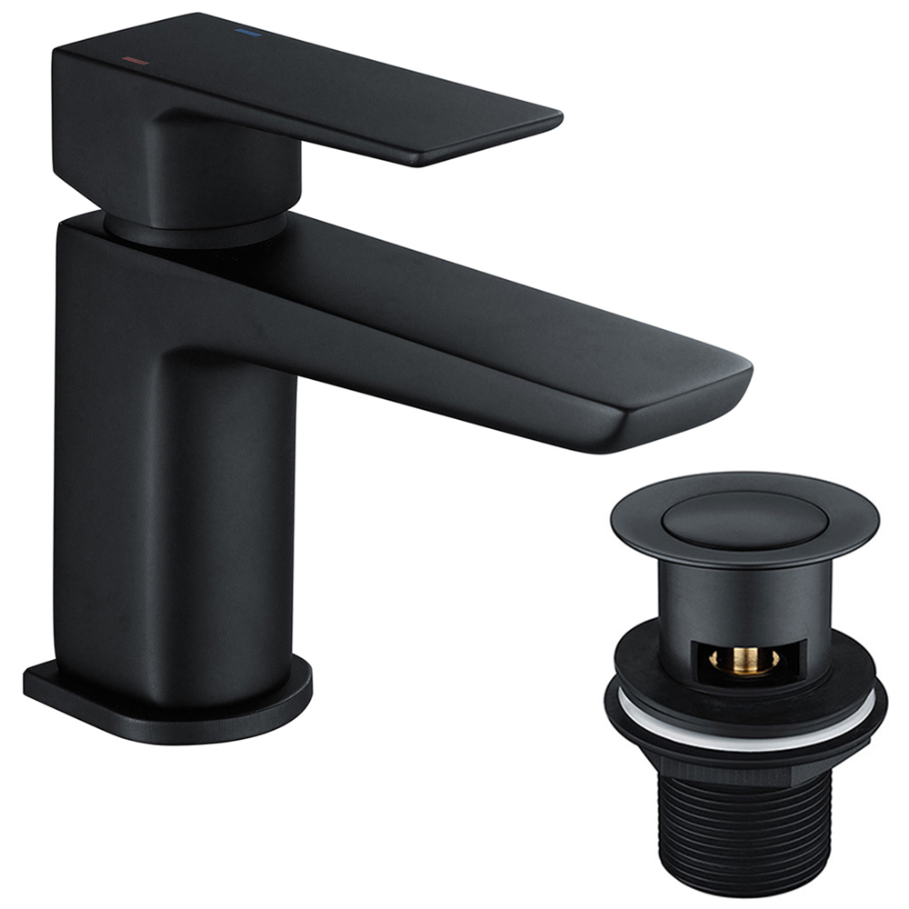 Nes Home Astra Modern Matte Black Cloakroom Single Lever Basin Tap with Waste Image 1