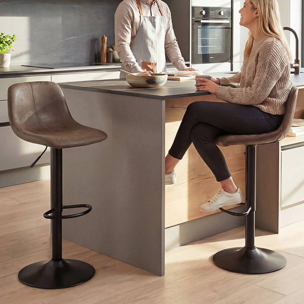 Portland Brown Leathaire Swivel Bar Stool Set of 2 Image 1