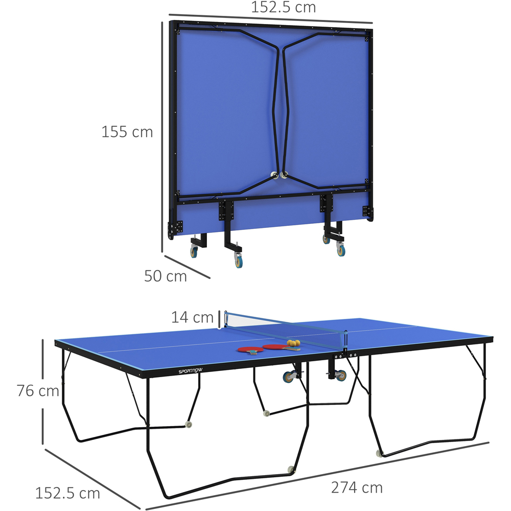 SPORTNOW Blue Foldable Indoor Tennis Table Set with 8 Wheels Image 9