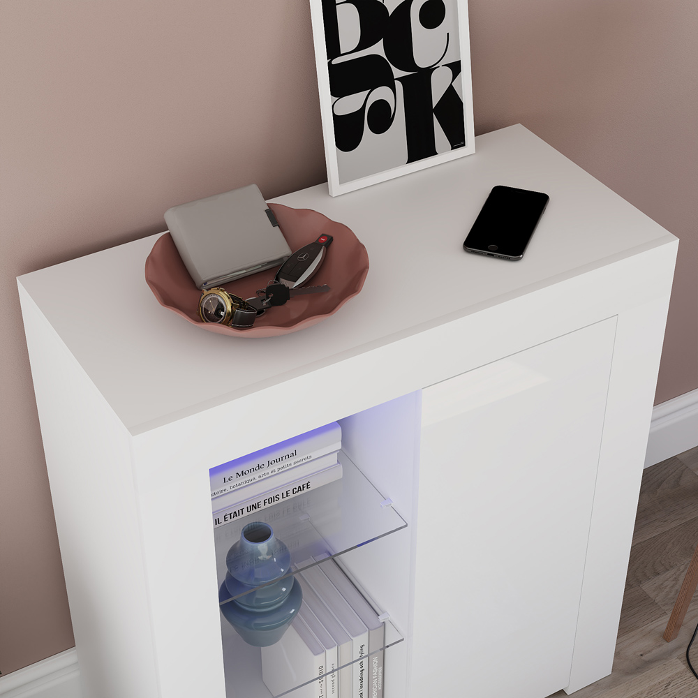 Vida Designs Azura Single Door White LED Sideboard Image 3