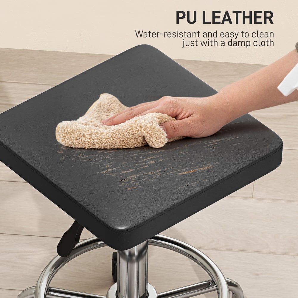 Portland Black PU Leather Adjustable Rolling Stool Image 7