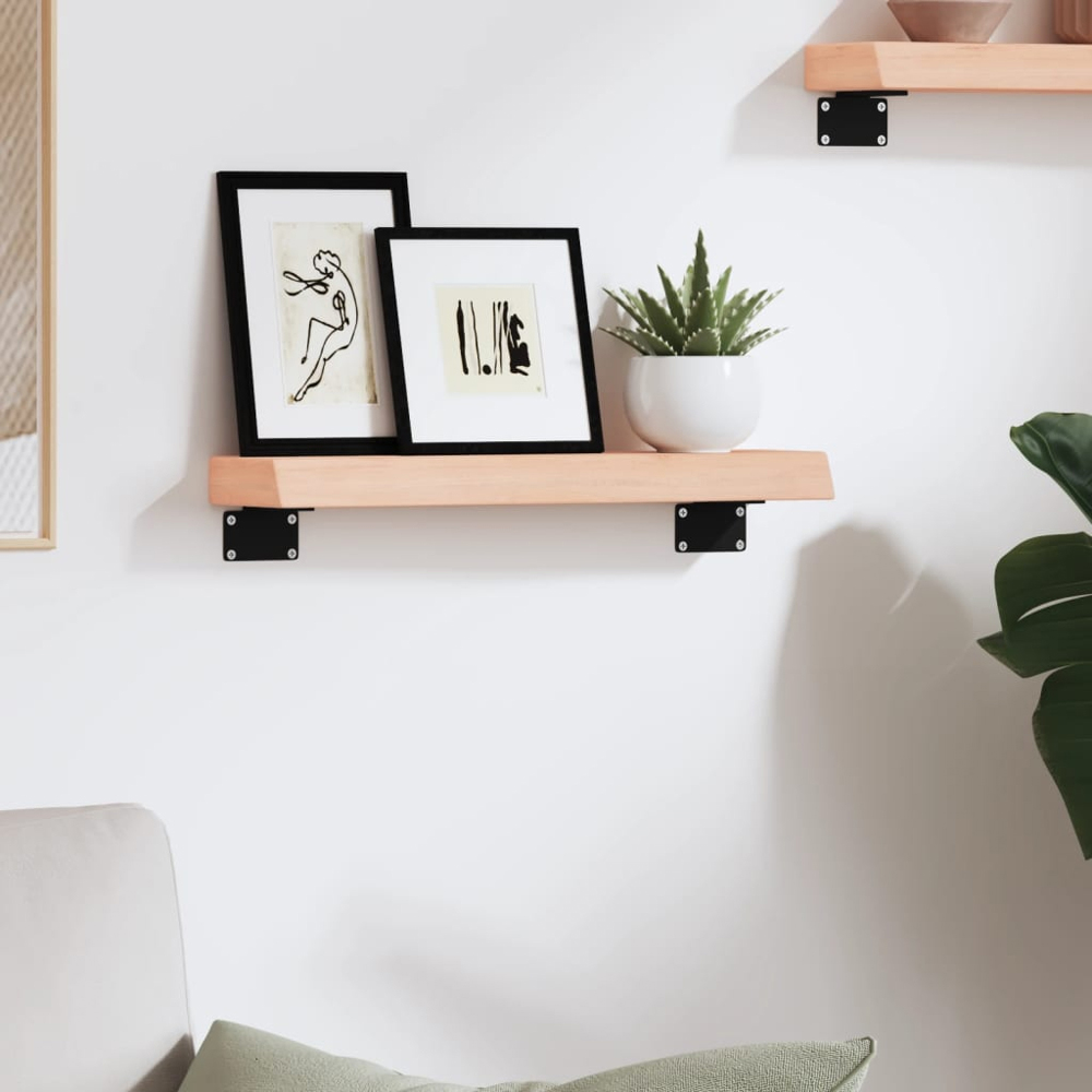 vidaXL 40cm Natural Untreated Solid Oak Wood Floating Wall Shelf Image 2