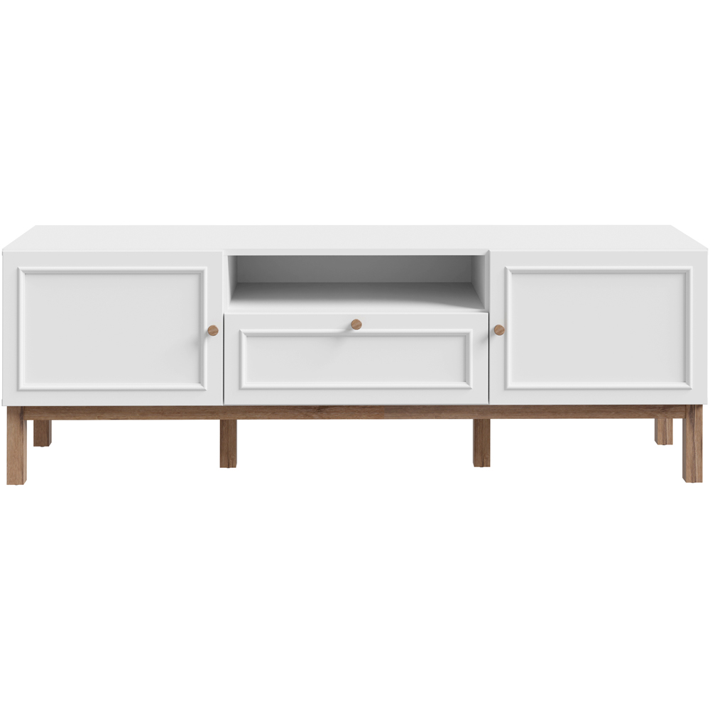 Florence Wensley 2 Door Single Drawer Single Shelf Light Grey and Oak TV Unit Image 3