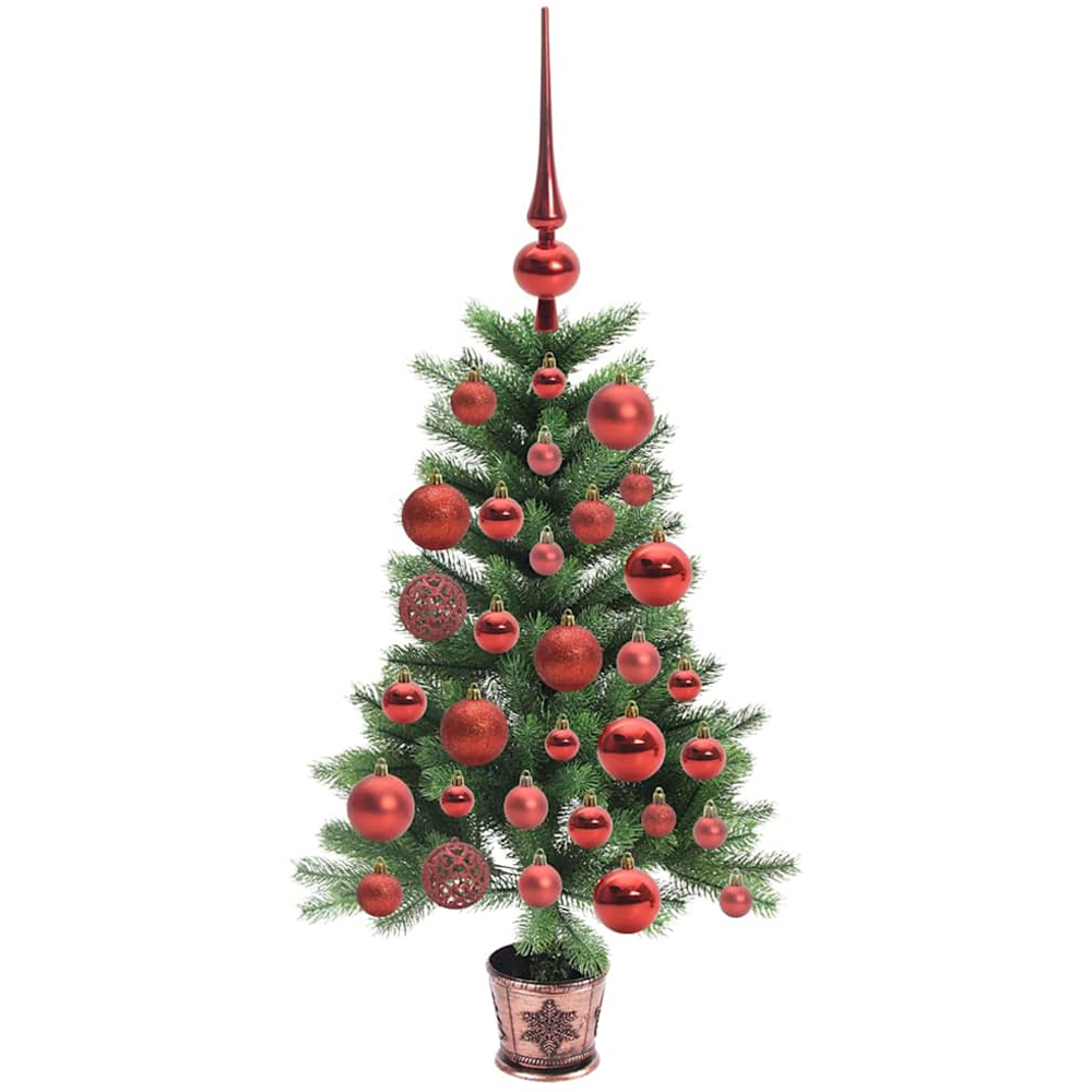 vidaXL Pre-Lit Red Baubles Green Artificial Christmas Tree 3ft Image 4