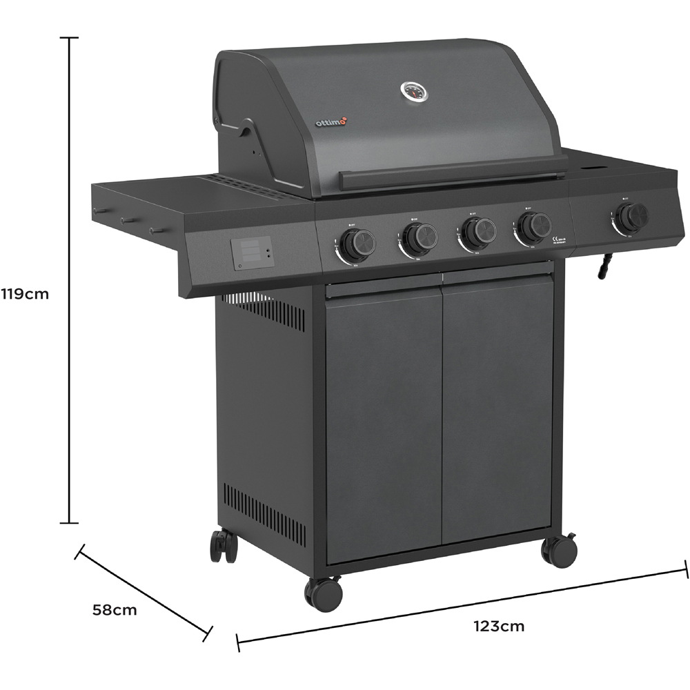 Ottimo Pro 380 4 Burner Matt Grey Gas BBQ with Side Burner and Storage Cabinet Image 9