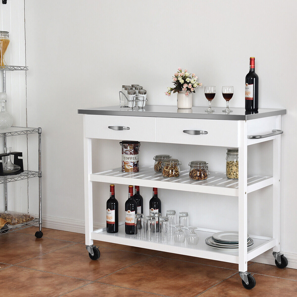 Costway 2 Drawer 2 Shelf White Kitchen Trolley Image 7