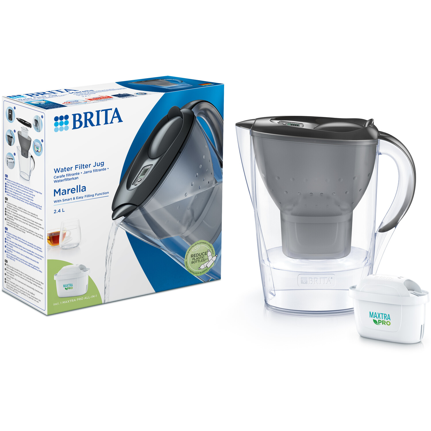 BRITA Marella 2.4L Cool Graphite Water Filter Jug Image 1